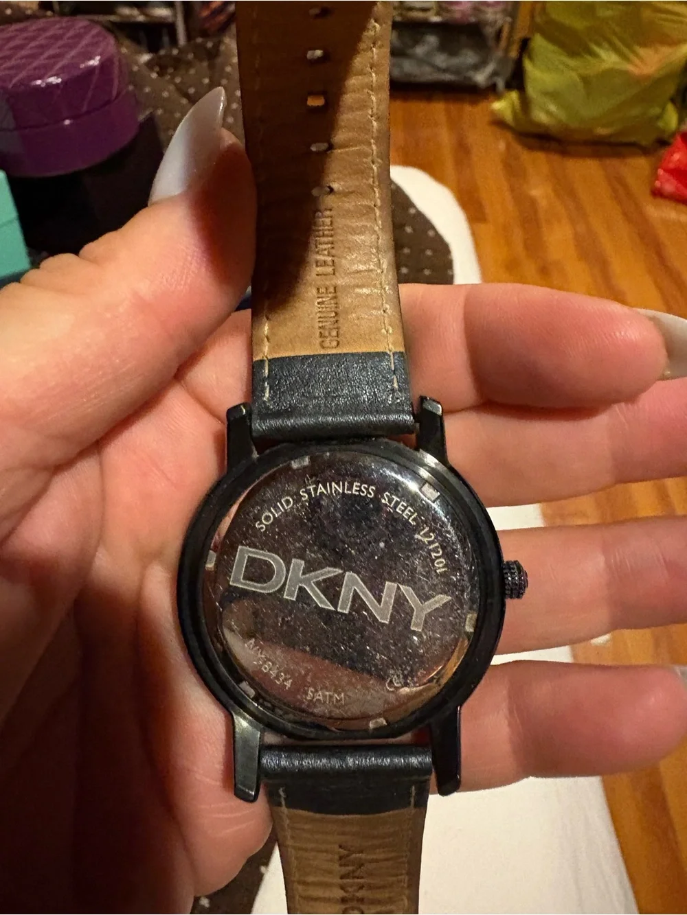 Dkny Black Women's Leather Strap Watch with Crystal Face